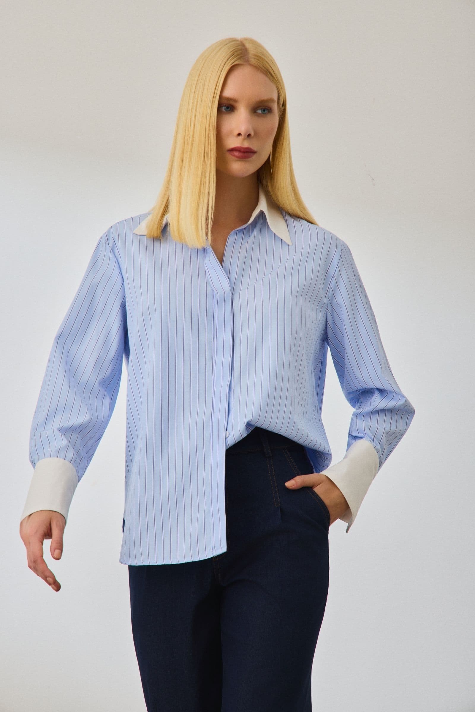 Camisa Listrada Com Tricoline