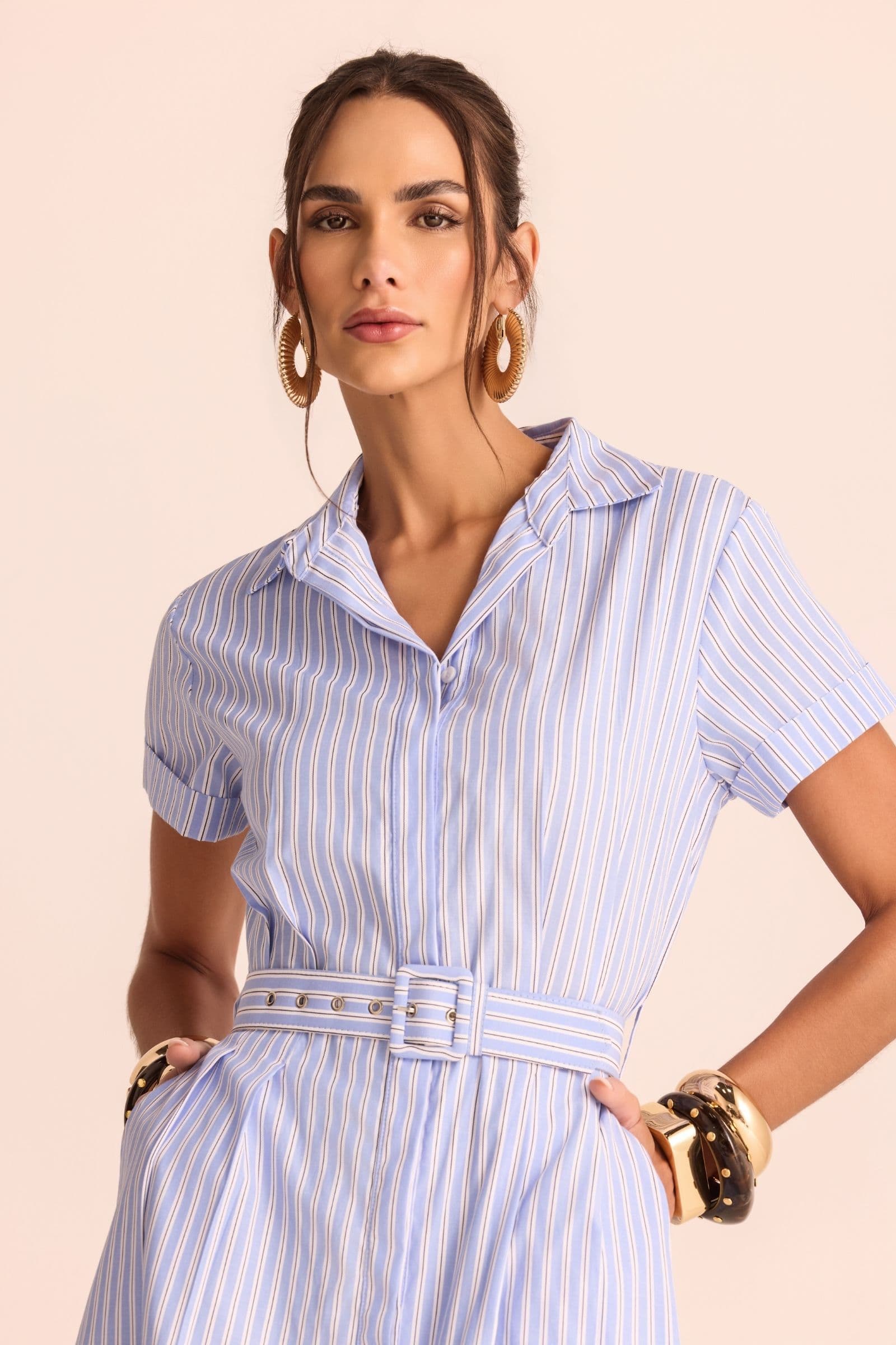Chemise midi em tricoline de algodão