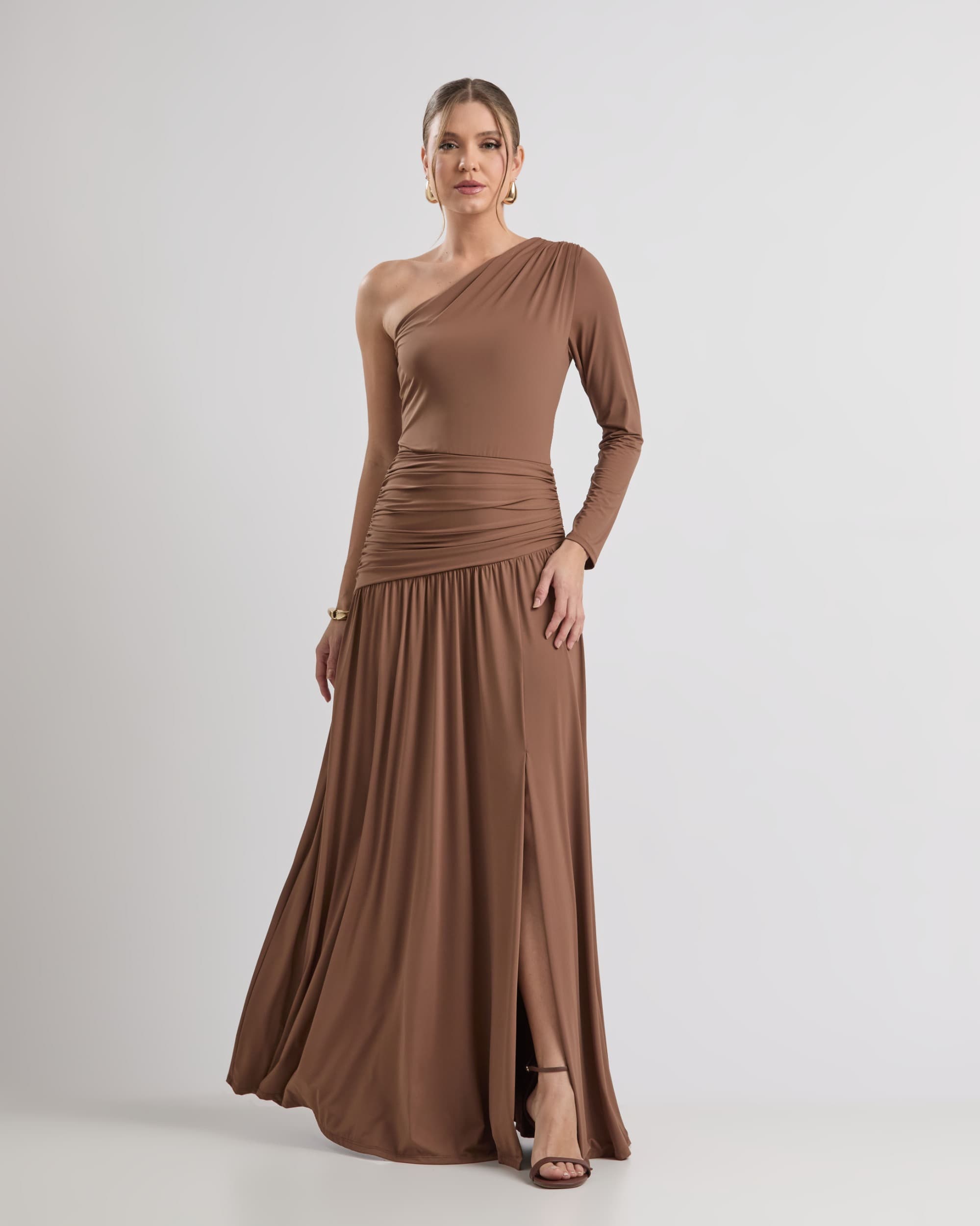Vestido Longo Drapeado Em Jersey