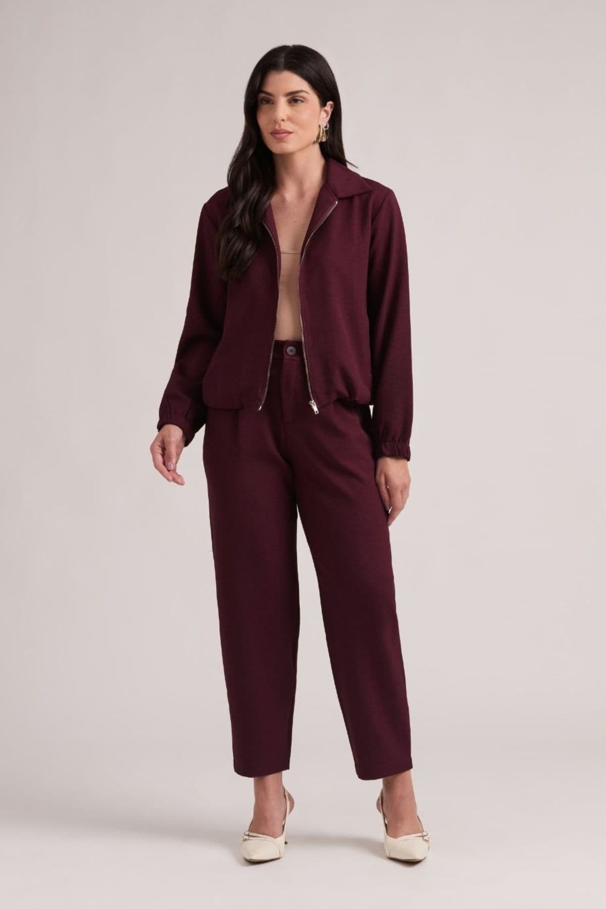 Conjunto De Jaqueta E Calça Balão Com Toque De Lã