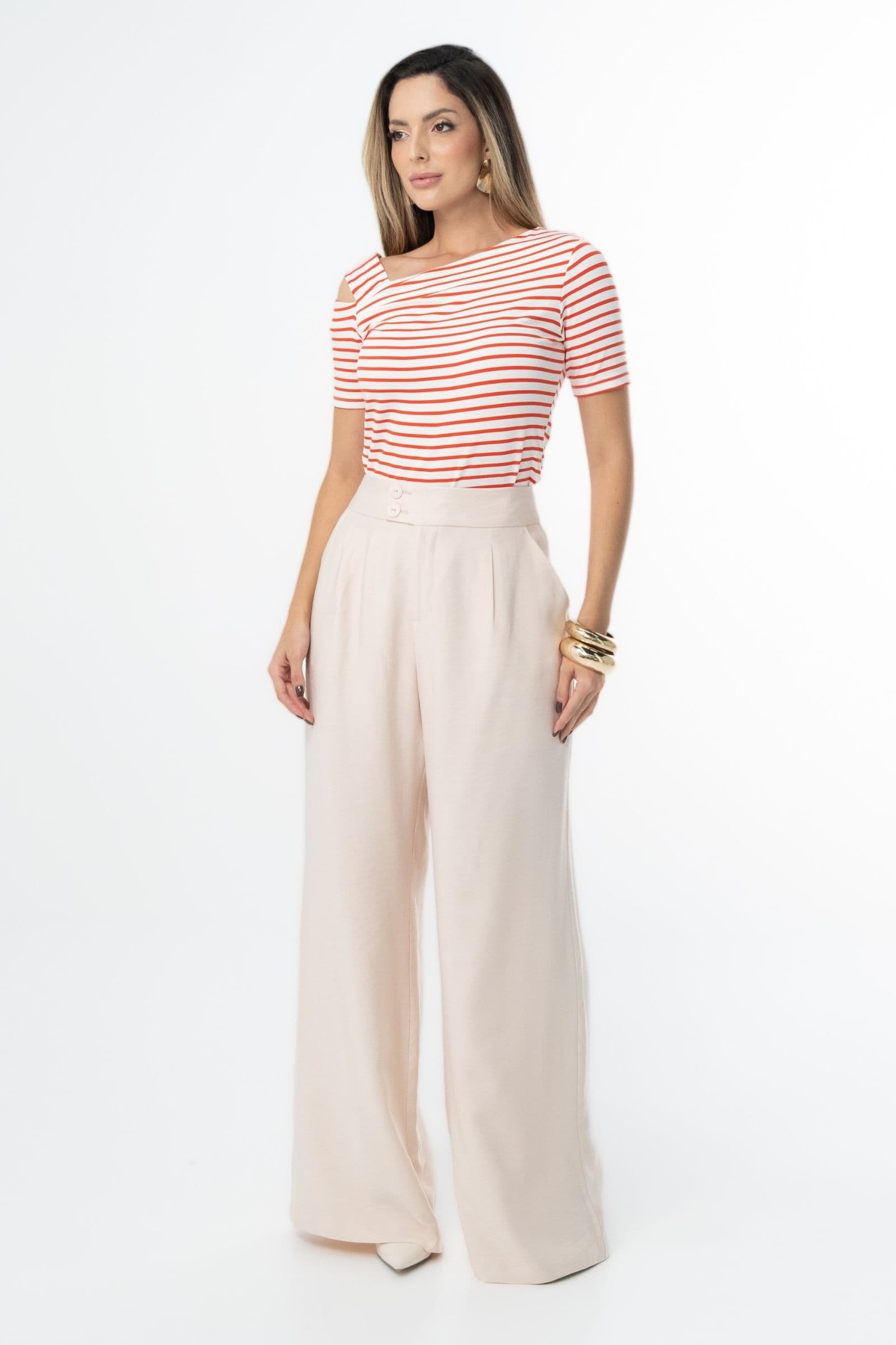 Blusa listrada assimétrica