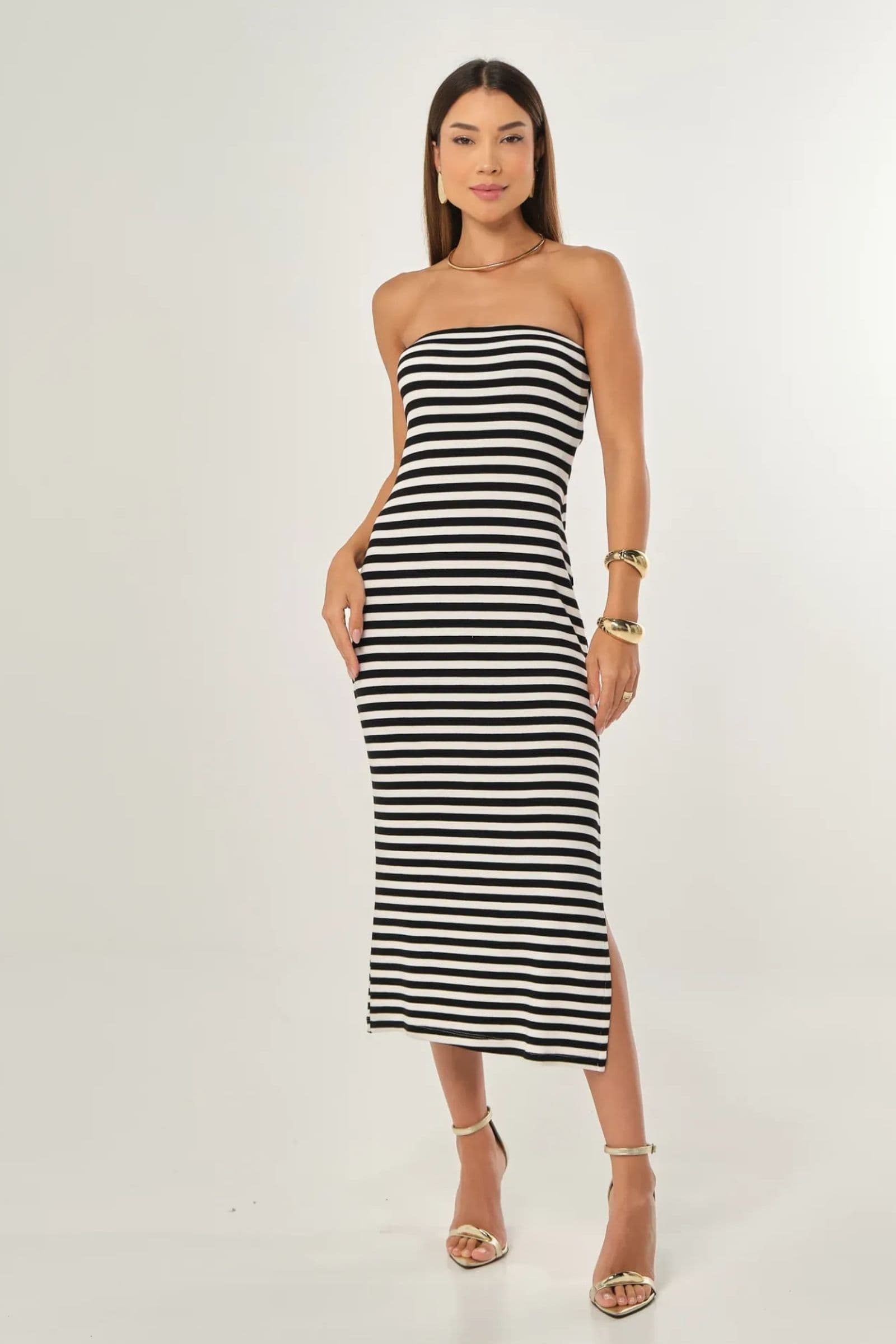 Vestido de malha midi tomara que caia