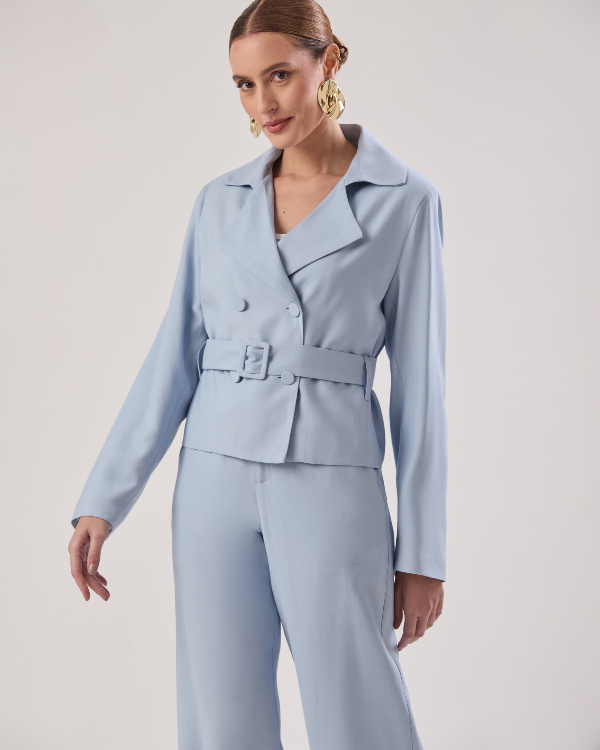 Trench Coat Curto Com Cinto Forrado