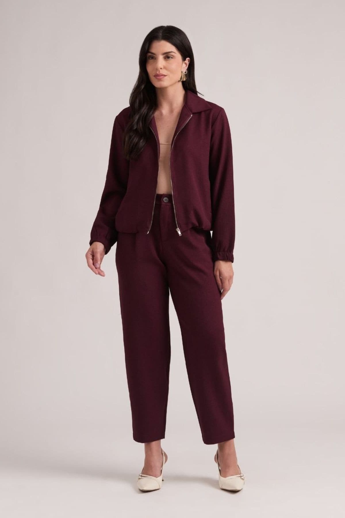 Conjunto De Jaqueta E Calça Balão Com Toque De Lã