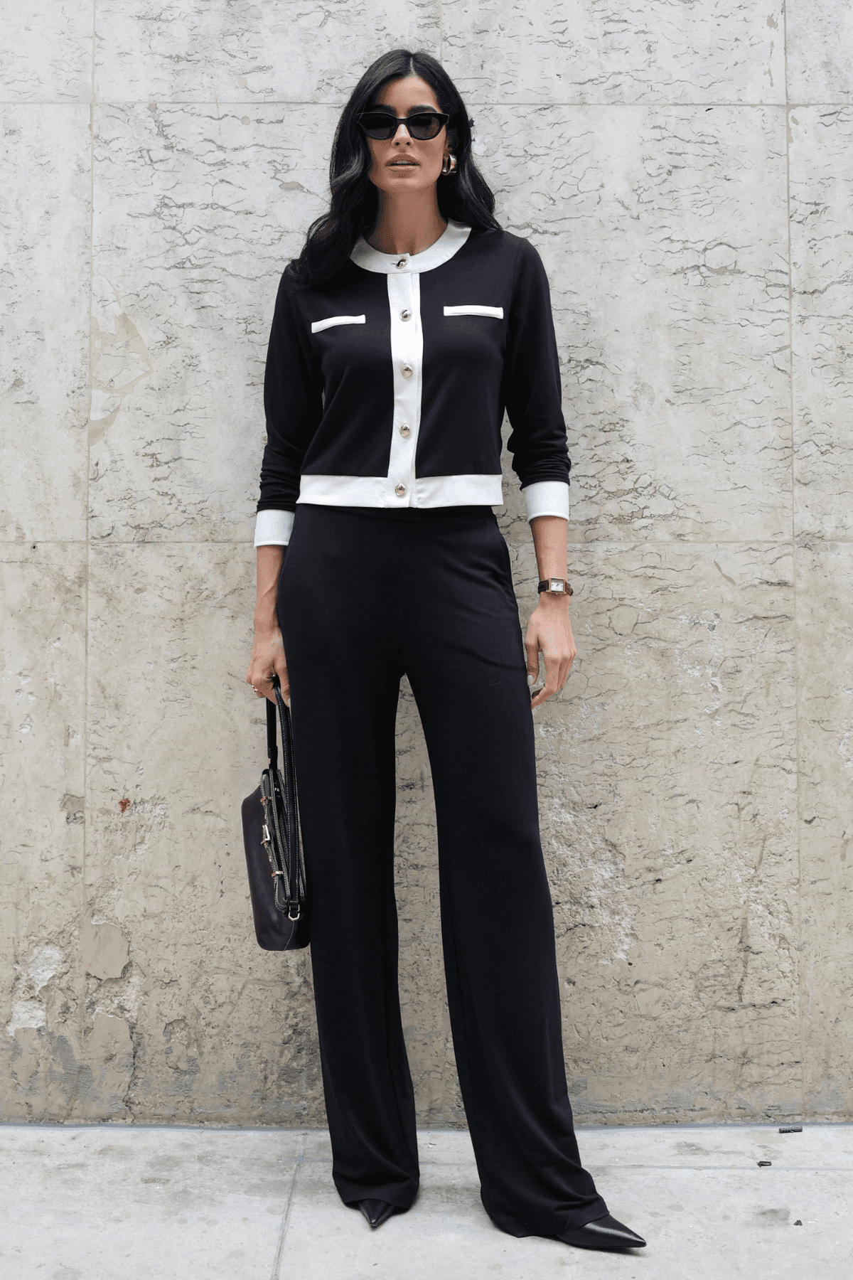 CONJUNTO CASAQUETO BICOLOR COM CALÇA DE ELÁSTICO